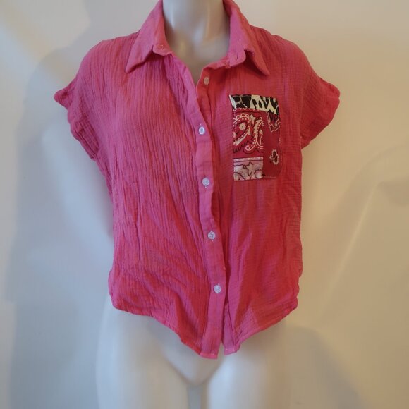 NWT Womens Romi Basha Rose Pink "Michelle" Leopard Paisley Button Down Shirt XS - Picture 2 of 8